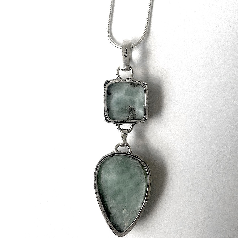 2 1/2 inch , hinged,  2 stone , beautiful Larimar  on silver chain - Picture 3 of 3